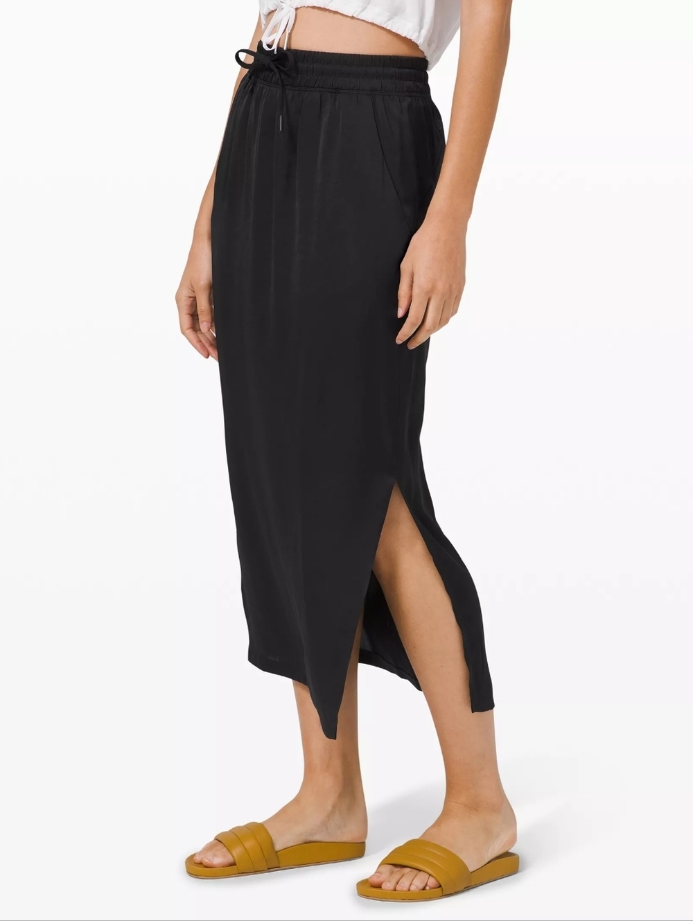Women's Black Midi Skirt with Side Slit
